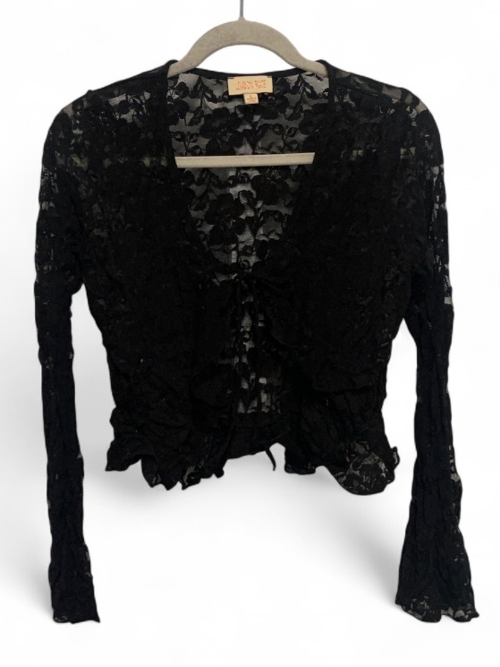 Black Lace Long-Sleeve Cropped Cardigan - Women Tops